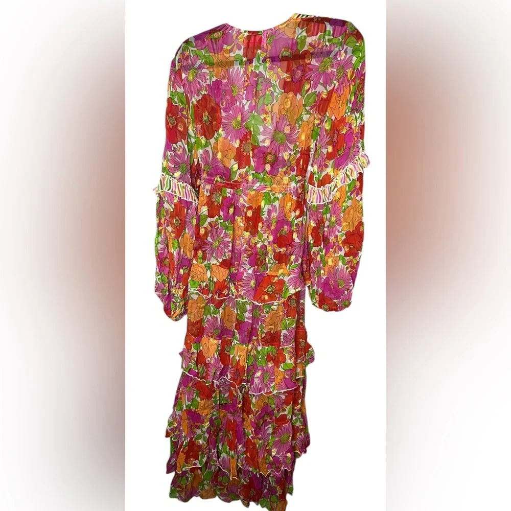 Miss June Paris floral v-neck midi dress OS - Picture 3 of 6